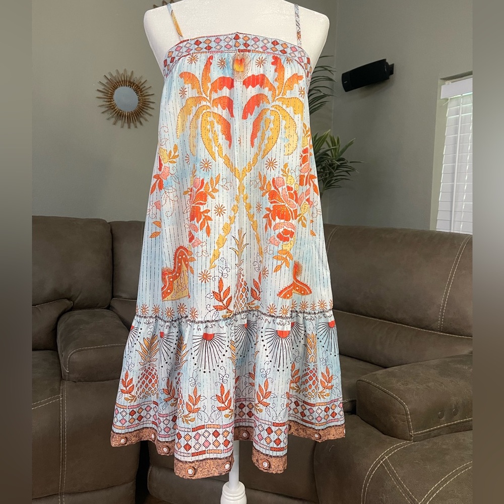 Tropical Palm Pineapple Print Shift Dress Sz S Spring Summer Vacation Easter - Picture 5 of 8